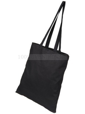 Фото Хлопковая сумка CAROLINA, 100 г/м2, с длинными ручками, 60 см, размер 38 х 42 см (черный)