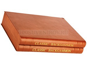 Фото Нарды в кожаном кейсе виде двухтомного издания книги "Классические нарды" (коричневый)