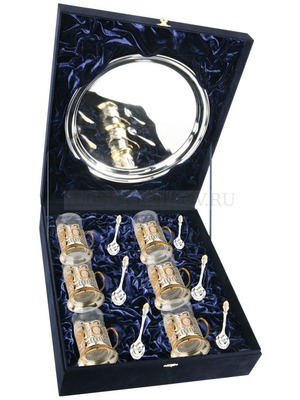 Фото Набор: 6 стаканов с подстаканниками "Герб России"* (серебристый, золотистый, прозрачный)