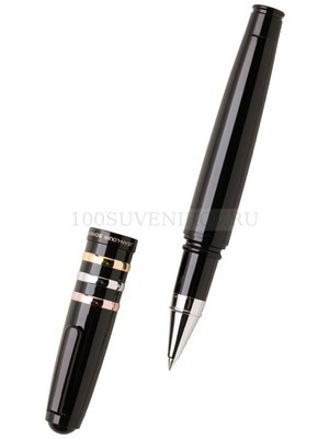 Фото Ручка роллер Smalto модель Olympe в футляре (черный, серебристый, золотистый)