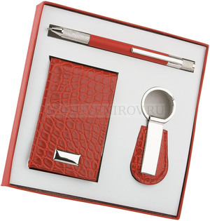 Фото Металлический набор: визитница, ручка, брелок, красный