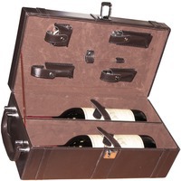 Набор аксессуаров для вина в кейсе для 2 бутылок: штопор-открывалка, воротничок на бутылку, пробка, термометр, устройство для аккуратного розлива вина и фужер для белого