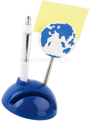 Фото Подставка под визитки с ручкой и держателем для записок «Глобус» (синий, белый, серебристый)