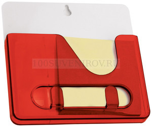 Фото Красная подставка из пластика под ручки с бумажным блоком и крючками для ключей с двумя вариантами крепления - на холодильник и на стену