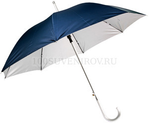 Фото Большой двухцветный зонт-трость МАЙОРКА полуавтомат с алюминиевой ручкой, d103 х 89 см. под термотрансфер, трафаретную печать логотипа (синий, серебристый)