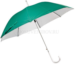 Фото Большой двухцветный зонт-трость МАЙОРКА полуавтомат с алюминиевой ручкой, d103 х 89 см. под термотрансфер, трафаретную печать логотипа (зеленый, серебристый)