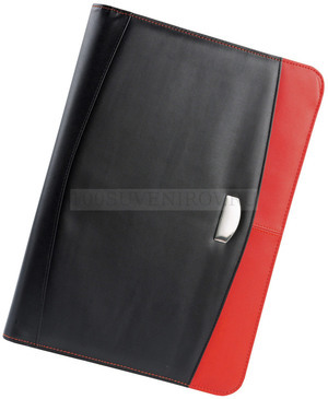 Фото Папка для документов с блокнотом и калькулятором, красная (черный, красный, серебристый)