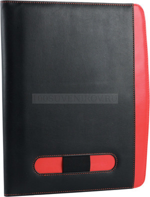 Фото Папка для документов с блокнотом, калькулятором и держателем для ручки, красная (черный,красный)