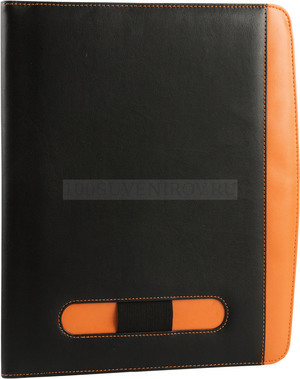 Фото Папка для документов с блокнотом, калькулятором и держателем для ручки, оранжевая (черный, оранжевый, серебристый)