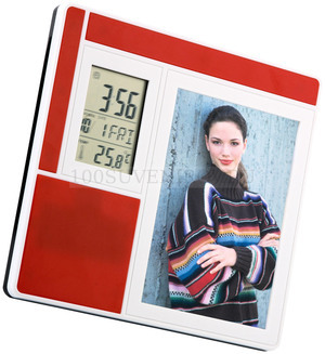 Фото Рамка для фотографии 9х13 см с часами, датой, термометром, красная (красный, белый)