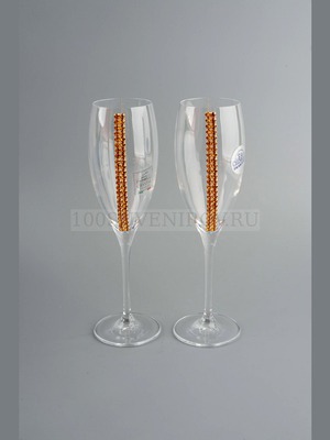 Фото Бокалы для шампанского с кристаллами Swarovski (прозрачный, золотистый)