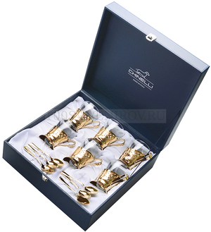 Фото Набор для чая на 6 персон в деревянной коробке (золотистый, прозрачный)