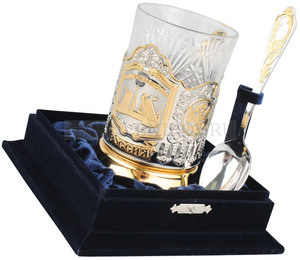 Фото Набор: стакан с подстаканником и ложкой "Санкт -Петербург"* (золотистый, серебристый, прозрачный)