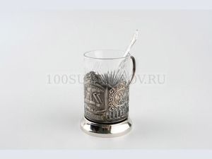 Фото Набор: стакан с подстаканником и ложкой "Санкт -Петербург"* (серебристый, прозрачный)