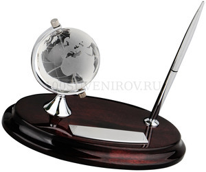 Фото Настольный прибор «Династия»: глобус, подставка под ручку, ручка (серебристый, коричневый)