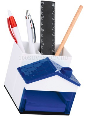 Фото Подставка под ручки и канцелярские принадлежности в виде домика (белый, синий)
