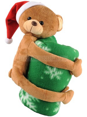 Фото Мягкая игрушка «Медвежонок» с пледом (зеленый,коричневый)