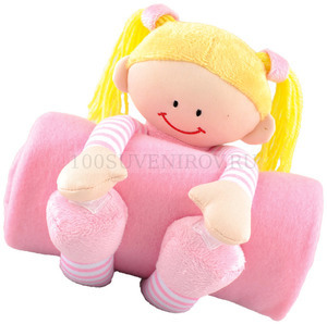 Фото Мягкая игрушка «Девочка» с пледом, розовый