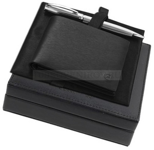 Фото Набор: портмоне, ручка шариковая (Cerruti 1881) (черный, серебристый)