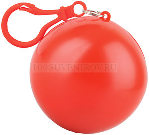 Фото Дождевик в футляре с карабином, единый размер (прозрачный, красный)