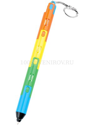 Фото Ручка-трансформер. Складывается в брелок-фонарик с тремя режимами подсветки: светодиодный фонарик, ультрафиолетовый фонарик, фонарик с мигающей разноцветной подсветкой (7 цветов) (разноцветный)