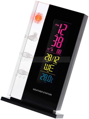 Фото Погодная станция: часы, дата, термометр, барометр с подсветкой (черный, прозрачный)
