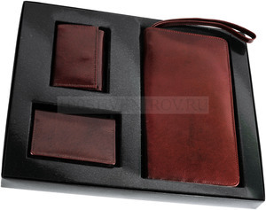 Фото Набор: портмоне дорожное с отделениями для банкнот кредитных карт, визитница и ключница (коричневый)