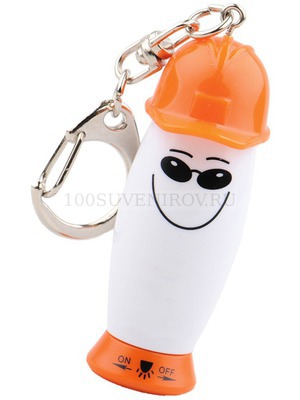 Фото Брелок-фонарик с ручкой в виде человечка в каске (белый, оранжевый)