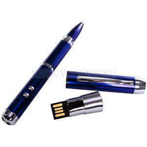 Фото USB-флеш-карта с ручкой, фонариком и лазерной указкой, синяя, 8 Гб
