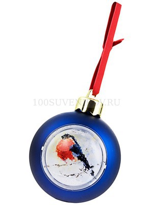 Фото Елочный шар-шкатулка с полем для вставки логотипа, матовый металик, синий