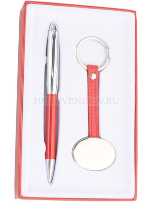 Фото Набор: ручка, брелок (красный, серебристый)