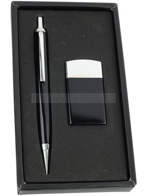 Фото Набор: ручка, зажигалка (черный, серебристый)