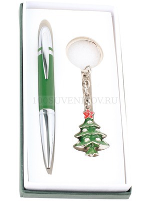 Фото Набор: шариковая ручка, брелок с шильдом «Новогодняя елка (серебристый,зеленый)