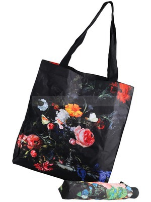Фото Набор "Цветы": зонт складной полуавтоматический и сумка для шопинга (черный, разноцветный)