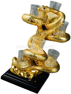 Фото Настольный набор для водки «Год змеи» (золотистый, прозрачный, коричневый)