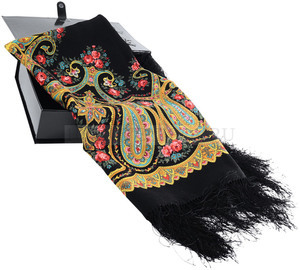 Фото Павловопосадский платок (черный, разноцветный)