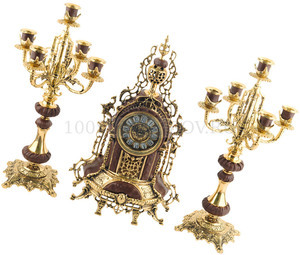 Фото Композиция: интерьерные часы с подсвечниками «Герцог Альба» (золотистый, коричневый)