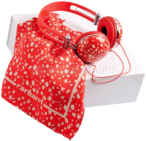 Фото Набор: дизайнерские наушники, шелковый платок (красный, белый)