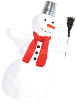 Фото Красный набор из стали для изготовления снеговика "ЗИМНЯЯ ЗАБАВА" в мешке: шарф, ведерко, метла, морковка, пуговицы 5 шт