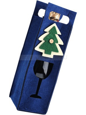 Фото Декоративный чехол для бутылки c украшением в виде новогодней елки. Украшение имеет липучку и может крепиться с любой стороны чехла (синий)