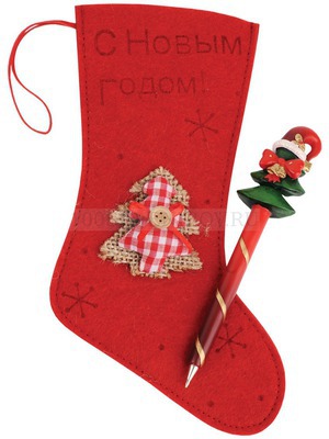 Фото Набор «С Новым Годом!»: ручка шариковая в чехле в виде рождественского носка (красный)