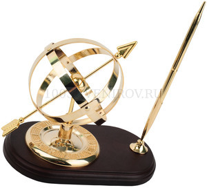 Фото Настольный прибор "Колхида" с солнечными часами и ручкой (золотистый,коричневый)