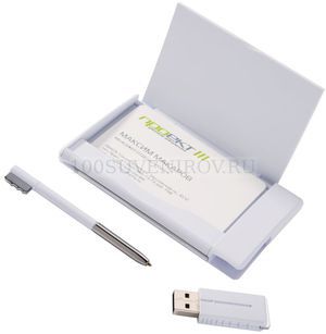 Фото Футляр для визиток с авторучкой и USB-флеш-картой, белый, 8 Гб