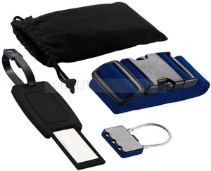 Фото Набор для путешествий: бирка, кодовый замок, фиксирующий ремень для багажа в чехле (черный, синий)