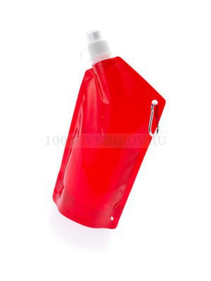 Фото Емкость для питья с карабином, объем 600 мл (красный прозрачный)