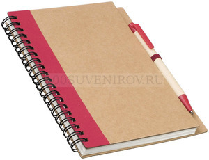 Фото Блокнот на 60 листов с ручкой (натуральный, красный)