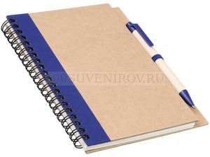 Фото Блокнот на 60 листов с ручкой (натуральный, темно-синий)
