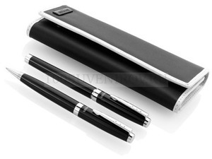 Фото Набор ручек "Cherbourg":шариковая ручка, роллер и чехол для 2 ручек (черный)