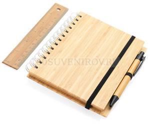 Фото Бамбуковый набор: блокнот А5, ручка, линейка (натуральный)
