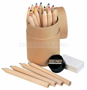 Фото Набор из 24 карандашей с точилкой и ластиком (натуральный)